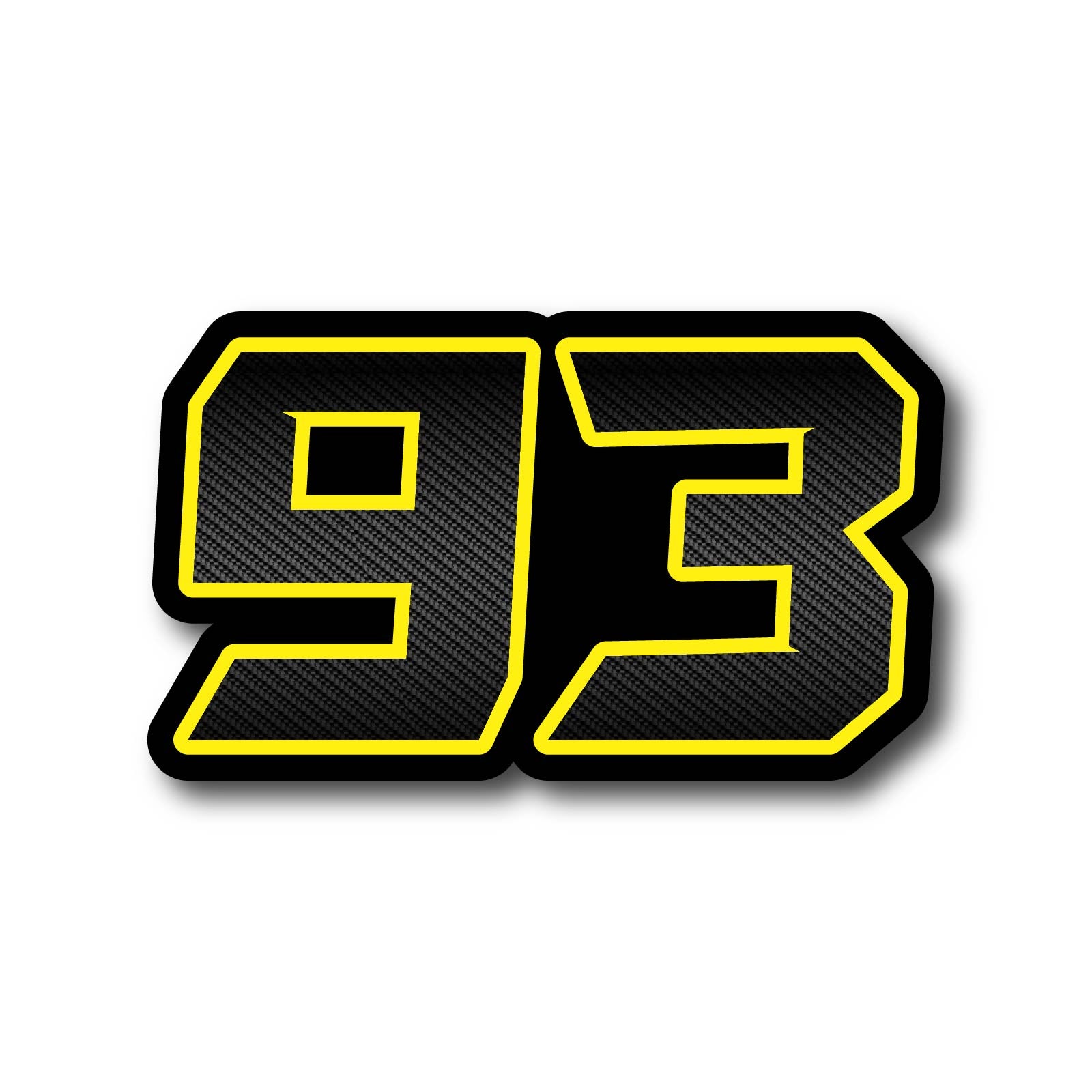 Three black carbon fiber racing number and name decals for dirt bikes and motorcycles, featuring bold white lettering and professional vinyl finish.