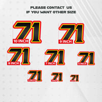 Custom MC Motoparts G012 carbon fiber racing number and name decals on professional-grade vinyl for dirt bikes and motorcycles.