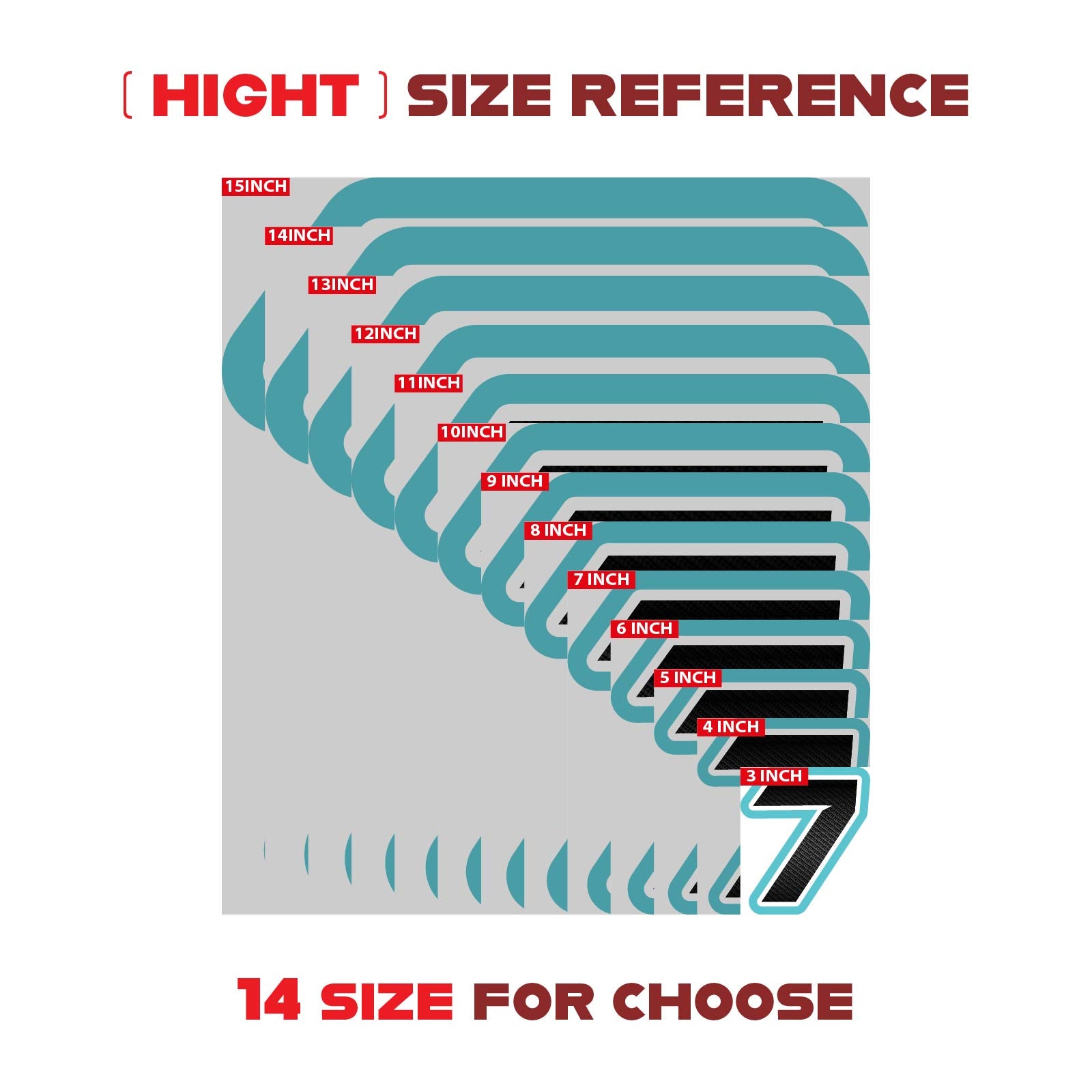 Set of three MC Motoparts G012 carbon fiber racing number and name decals for dirt bikes and motorcycles.