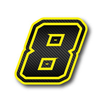 Set of three MC Motoparts G013 carbon fiber racing number and name decals on professional vinyl for dirt bikes and motorcycles.