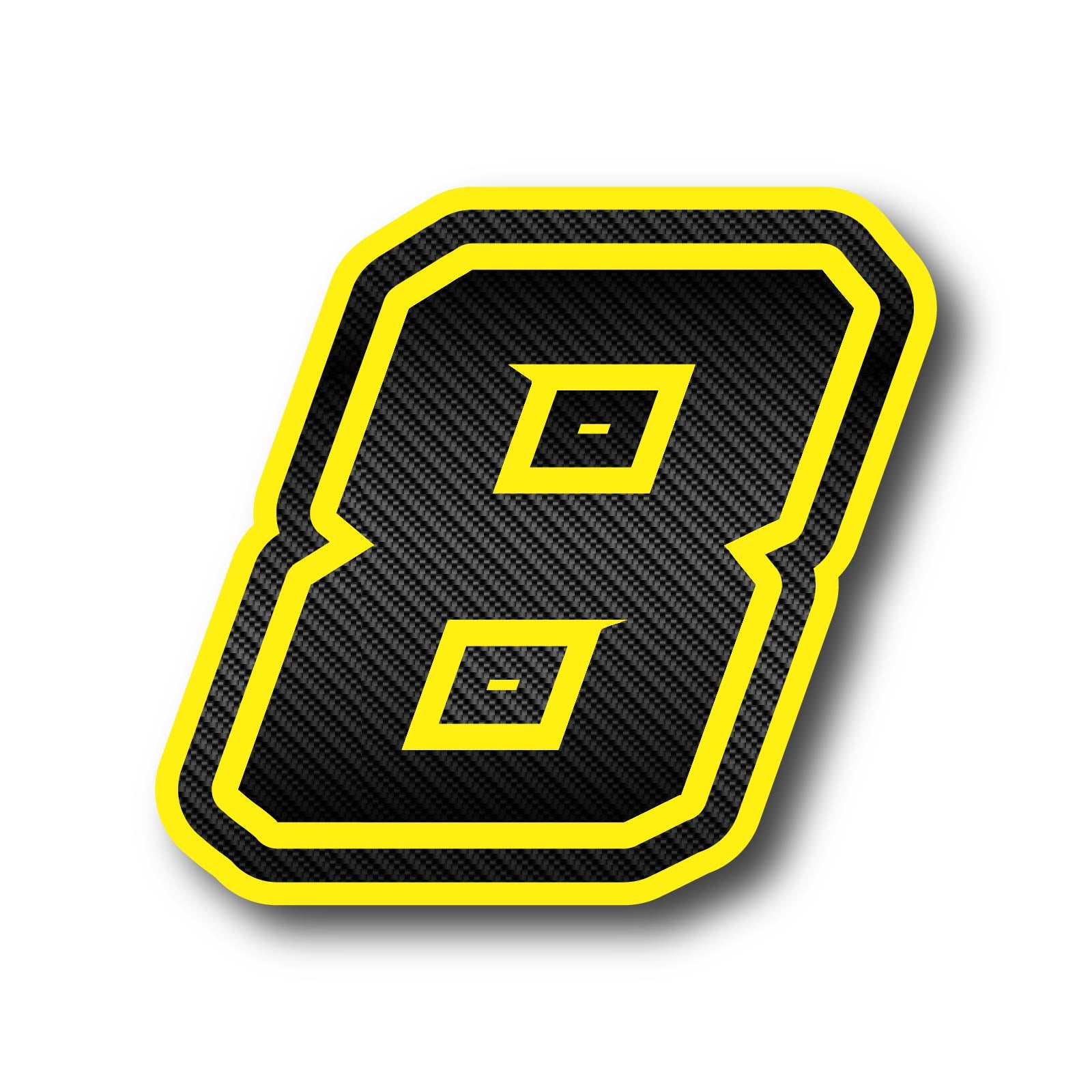 Set of three MC Motoparts G013 carbon fiber racing number and name decals on professional vinyl for dirt bikes and motorcycles.