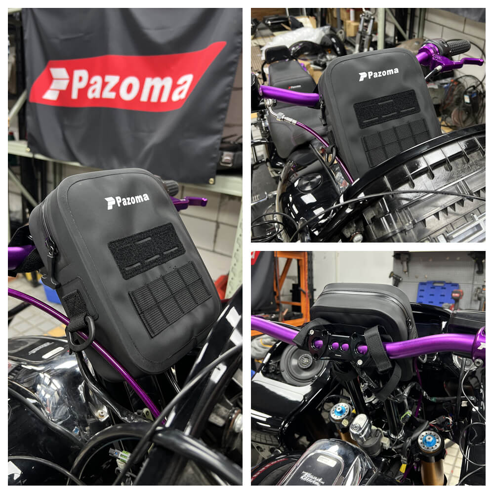 Pazoma 100% Waterproof Motorcycle Handlebar Bag Tactical Riser Bag for Harley Softail Dyna Sportster