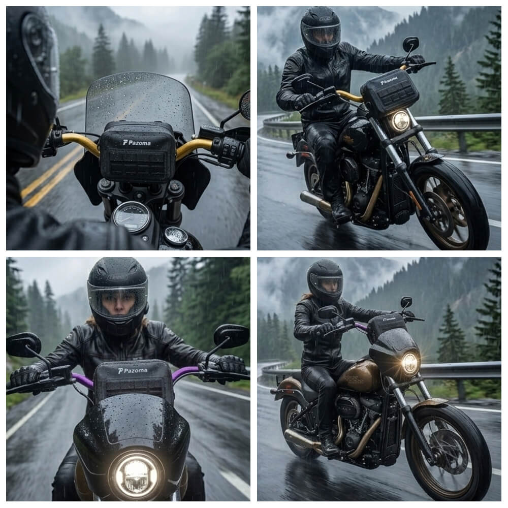 Pazoma 100% Waterproof Motorcycle Handlebar T-Bar Bag Storage with Airtight Zipper for All-Weather Riding for Harley Dyna Softail