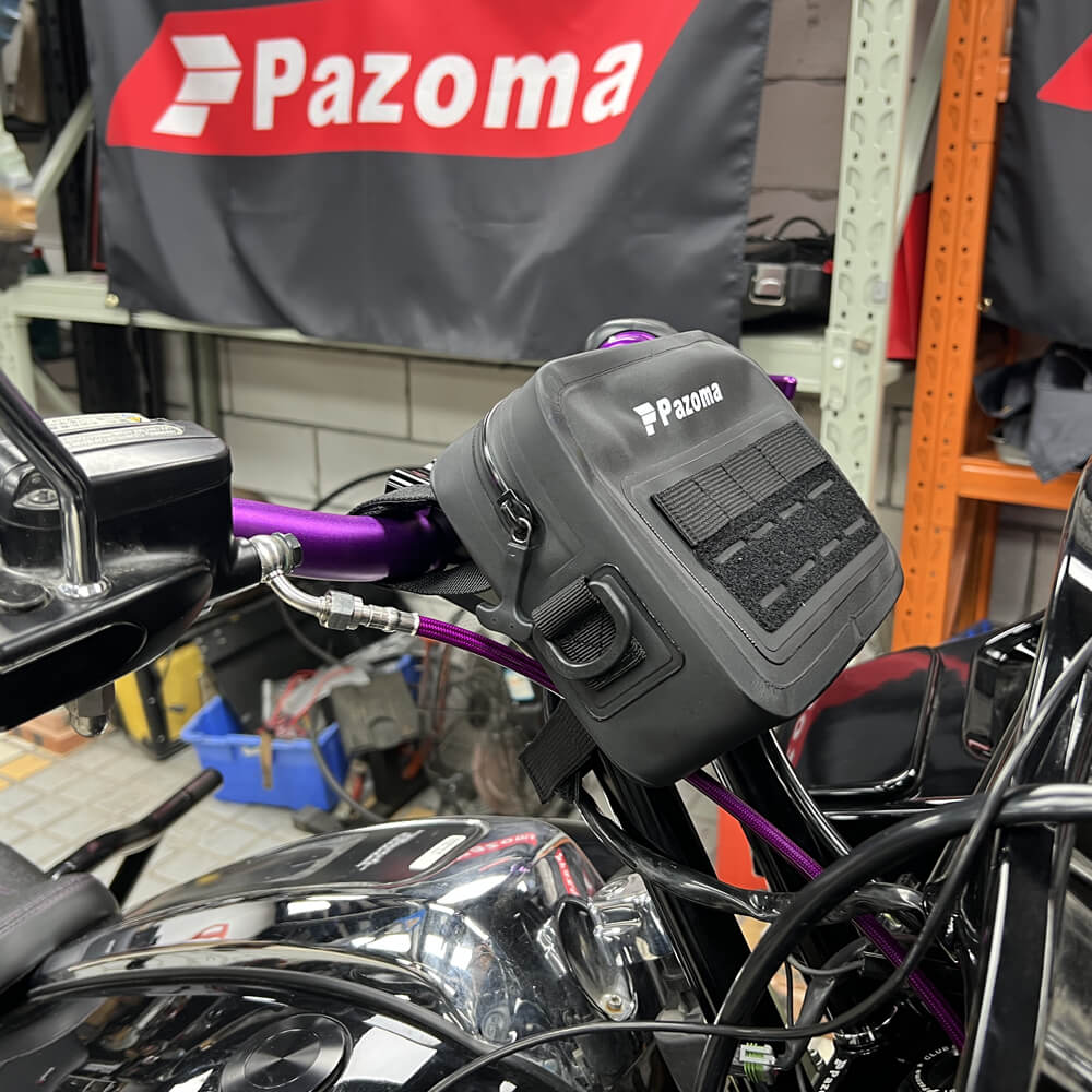 Pazoma 100% Waterproof Motorcycle Handlebar T-Bar Bag Storage with Airtight Zipper for All-Weather Riding for Harley Dyna Softail