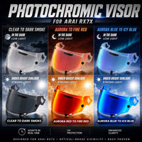 For Arai VAS-V Photochromic Replacement Visor - RX-7X / RX-7V / RX-7V EVO, Corsair-X, Quantic, Chaser-X, QV-Pro, Rapide-Neo / Concept-X, Astro-GX - Self-Tinting