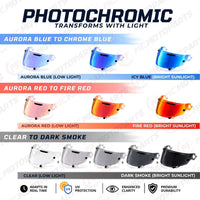 For Arai VAS-V Photochromic Replacement Visor - RX-7X / RX-7V / RX-7V EVO, Corsair-X, Quantic, Chaser-X, QV-Pro, Rapide-Neo / Concept-X, Astro-GX - Self-Tinting