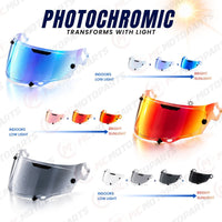 For Arai VAS-V Photochromic Replacement Visor - RX-7X / RX-7V / RX-7V EVO, Corsair-X, Quantic, Chaser-X, QV-Pro, Rapide-Neo / Concept-X, Astro-GX - Self-Tinting