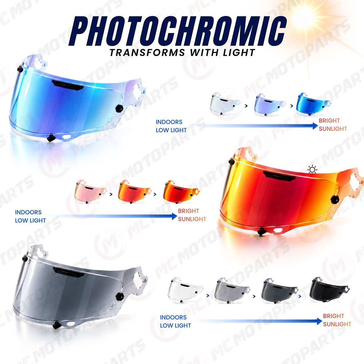 For Arai VAS-V Photochromic Replacement Visor - RX-7X / RX-7V / RX-7V EVO, Corsair-X, Quantic, Chaser-X, QV-Pro, Rapide-Neo / Concept-X, Astro-GX - Self-Tinting
