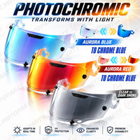 For Arai VAS-V Photochromic Replacement Visor - RX-7X / RX-7V / RX-7V EVO, Corsair-X, Quantic, Chaser-X, QV-Pro, Rapide-Neo / Concept-X, Astro-GX - Self-Tinting