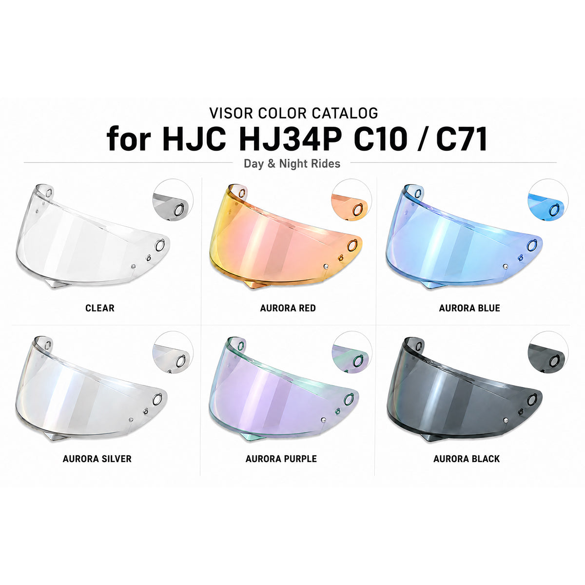 For HJC C10 Replacement Visor (HJ34P) – Light Tint Finishes / Clear - Day & Night Use Series