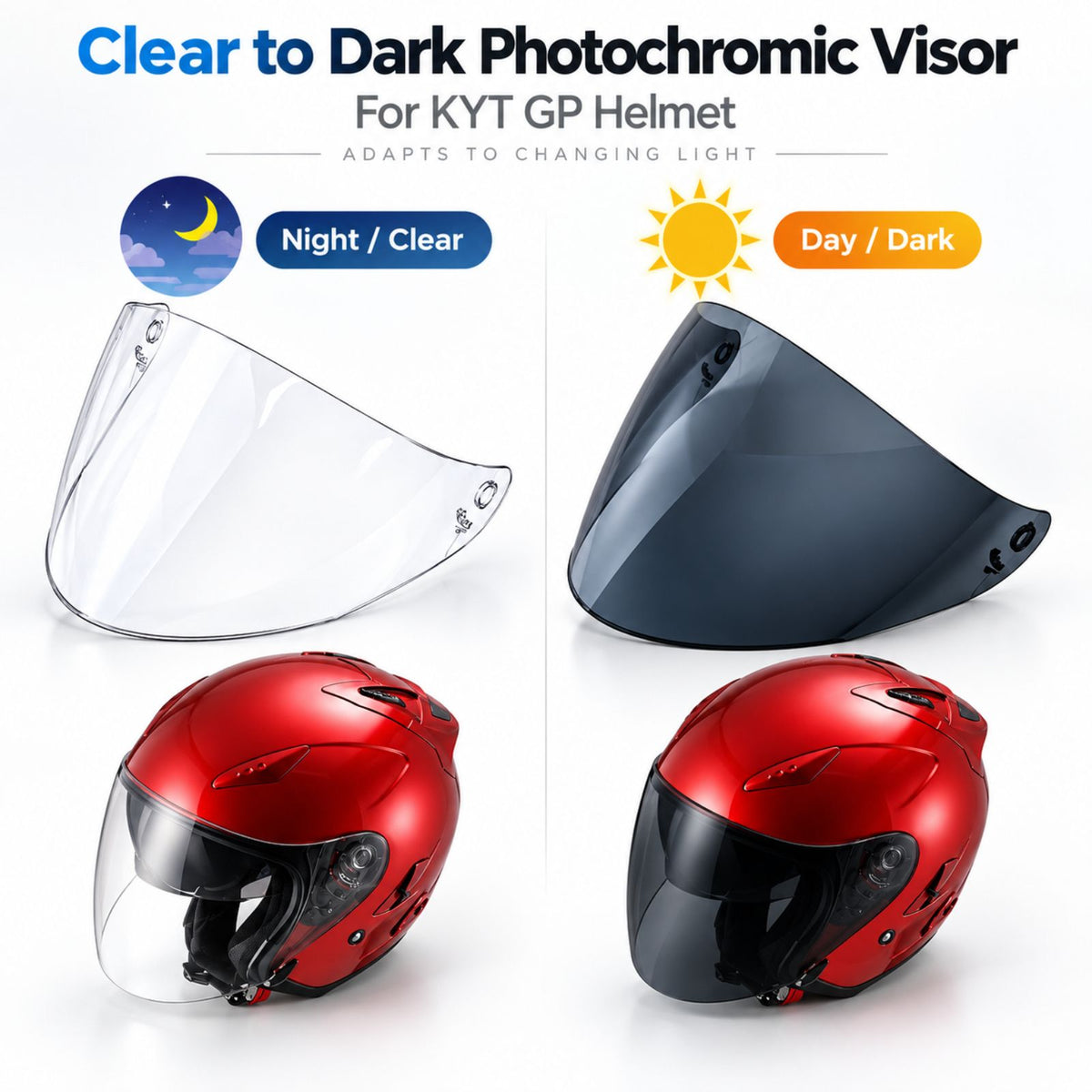 For KYT GP Helmet Replacement Visor UV Photochromic Series (Clear to Dark)