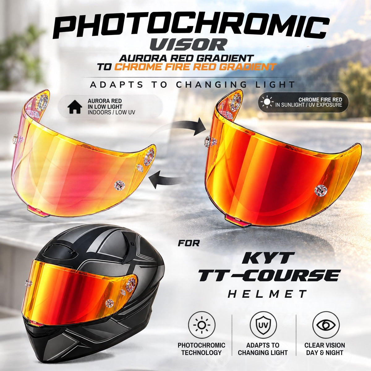 For KYT TT Course Helmet Replacement Visor UV Photochromic Series