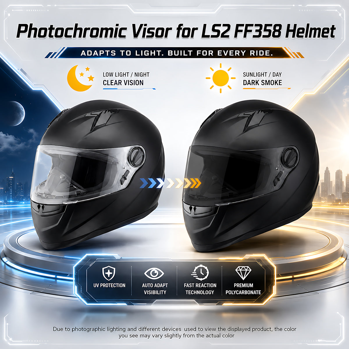 For LS2 FF396 FF358 FF300 Replacement Visor - Photochromic Visor – Clear to Dark Transition
