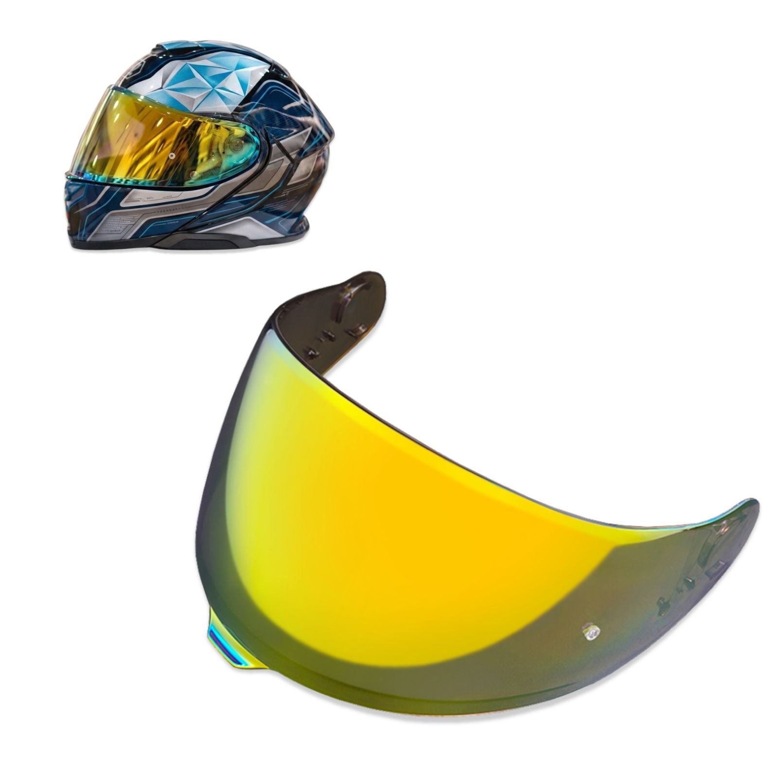 Tinted and spectra mirror finish helmet visor for Shoei GT-Air 3, designed for daytime use, by MC Motoparts.