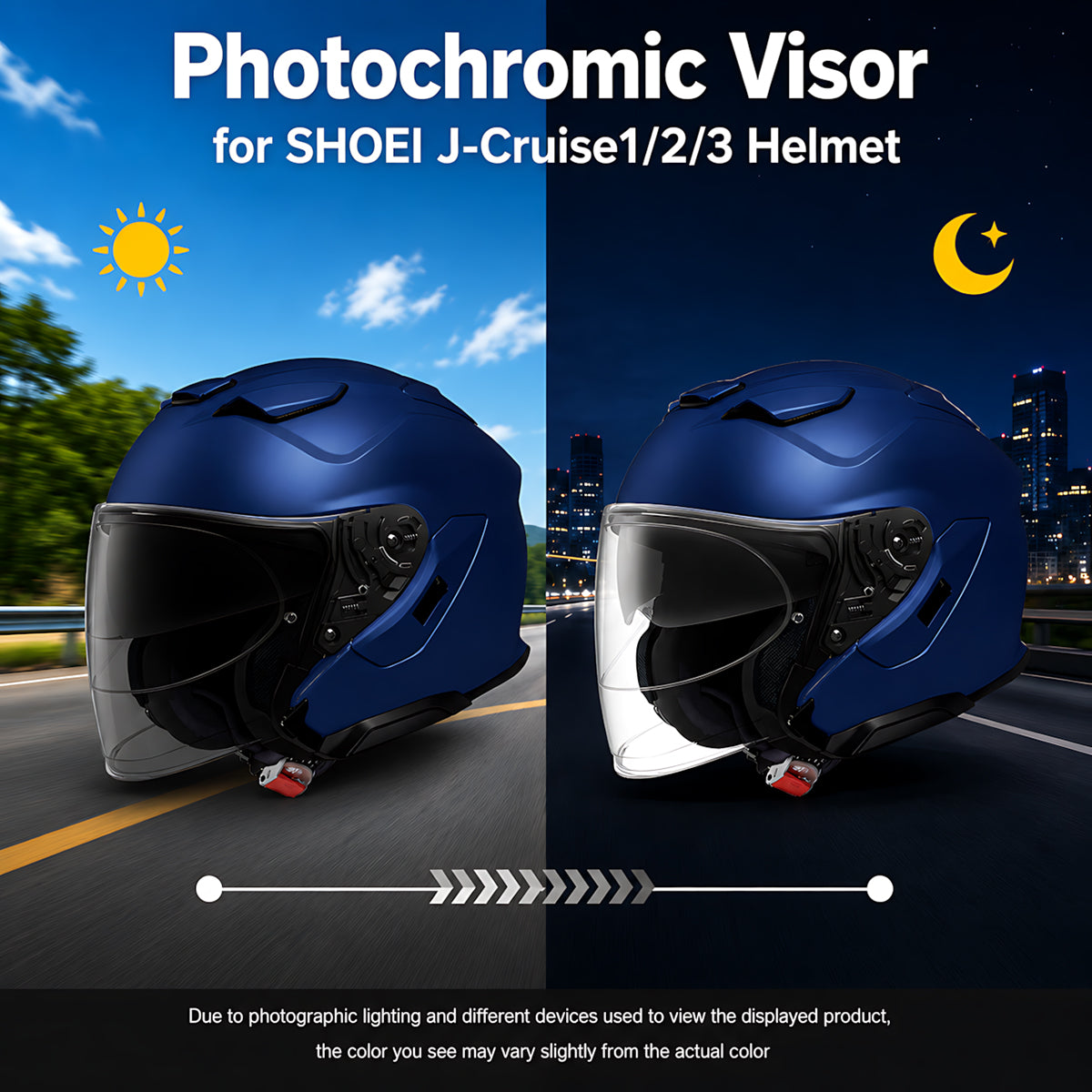 For Shoei J-Cruise1/2/3 J-Force 4 Replacement Visor (CJ-2/CJ-2SP) - Photochromic Visor – Clear to Dark Transition