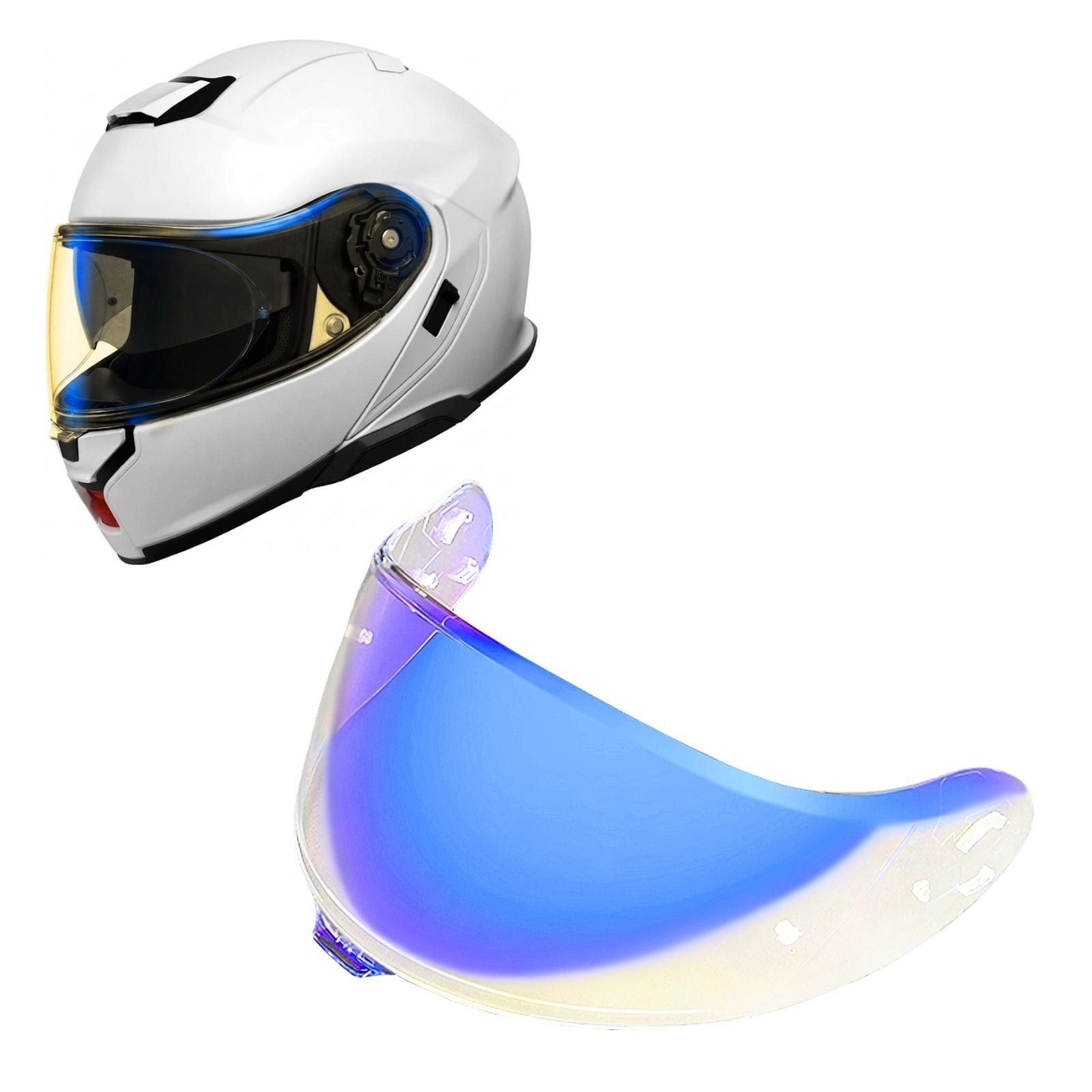 Shoei Neotec 3 helmet visor by MC Motoparts, light tint and clear options, suitable for day and night riding.