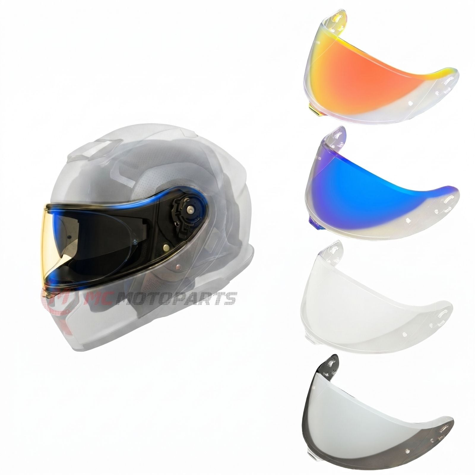 Shoei Neotec 3 helmet visor by MC Motoparts, light tint and clear options for day and night riding, replacement helmet visor