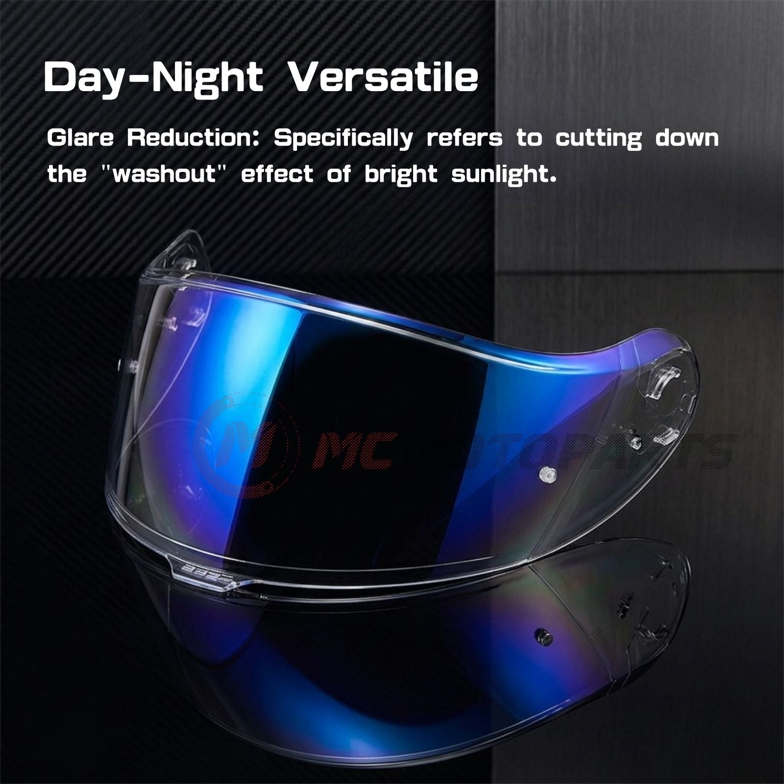 Shoei Neotec 3 helmet replacement visor by MC Motoparts, light tint and clear options for day and night riding.