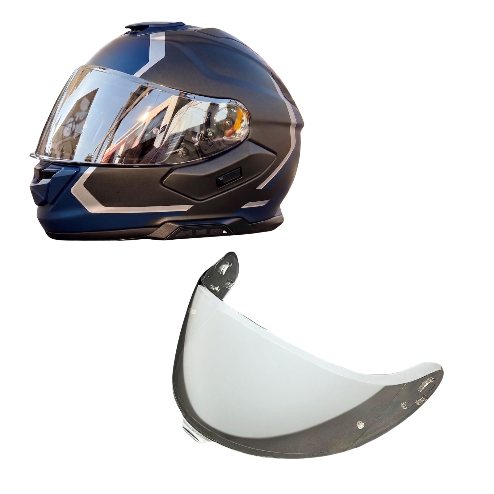 Shoei Neotec 3 helmet visor by MC Motoparts with light tint and clear options for day and night riding.