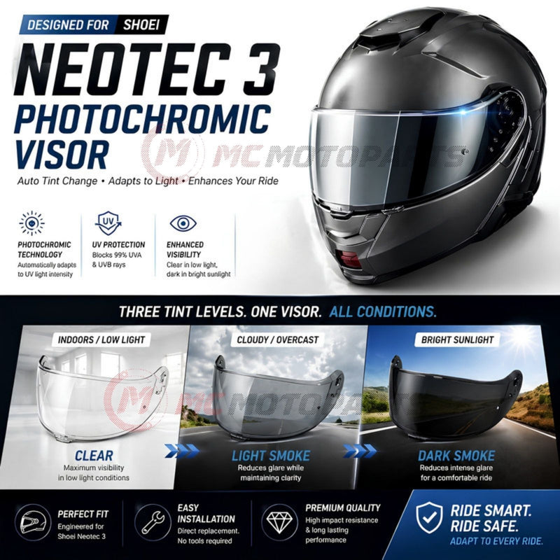 For Shoei Neotec 3 Replacement Visor (CNS-3C) - Photochromic Visor – Tinted Finishes