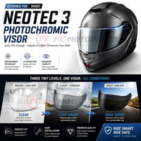 Photochromic helmet visor for Shoei Neotec 3, tinted finish, MC Motoparts replacement CNS-3C helmet visor in natural light.