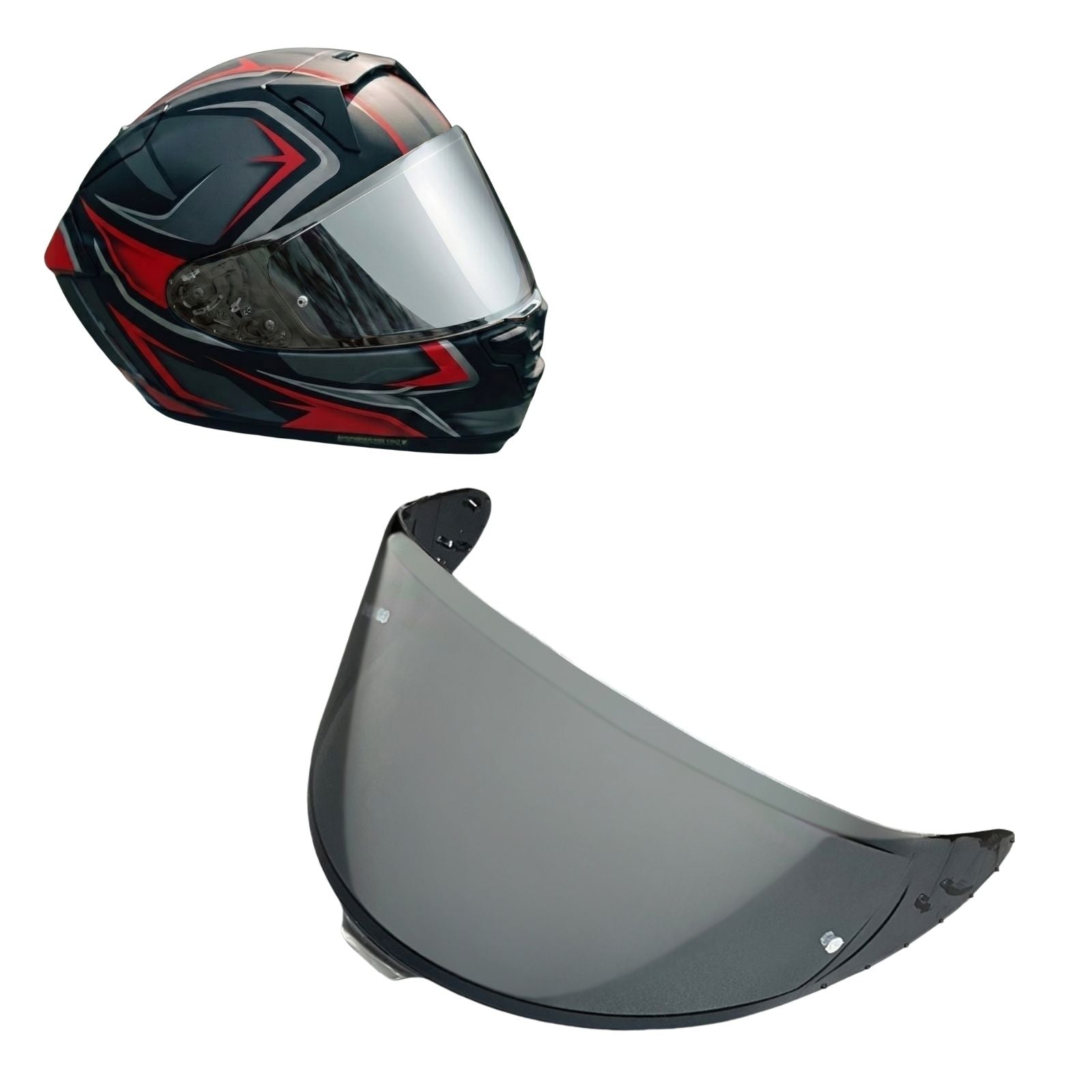 Light tint and clear helmet visor for Shoei X15 Z8 RF1400 NXR2 X-SPR PRO, suitable for day and night riding, by MC Motoparts.