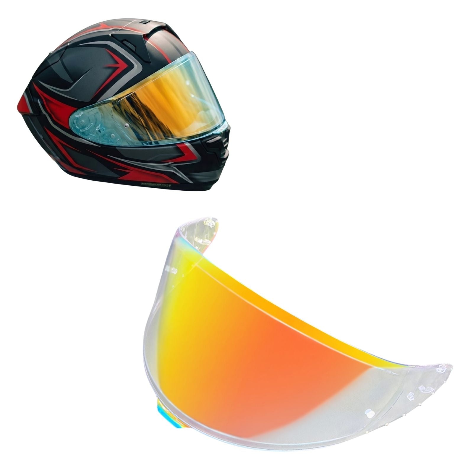 Light tint and clear replacement helmet visor for Shoei X15 Z8 RF1400 NXR2 X-SPR PRO helmets by MC Motoparts, suitable for day and night.