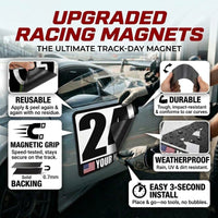 Classic Black & White Custom Racing Number Magnets - Track Day Door Plates with Name & Flag (Set of 2) (RCNUM001)