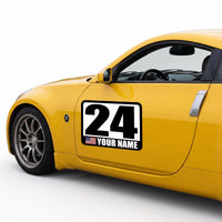Custom Racing Number Magnets (Set of 2) – Reusable Track Day Magnetic Door Plates with Name & Flag (RCNUM001)