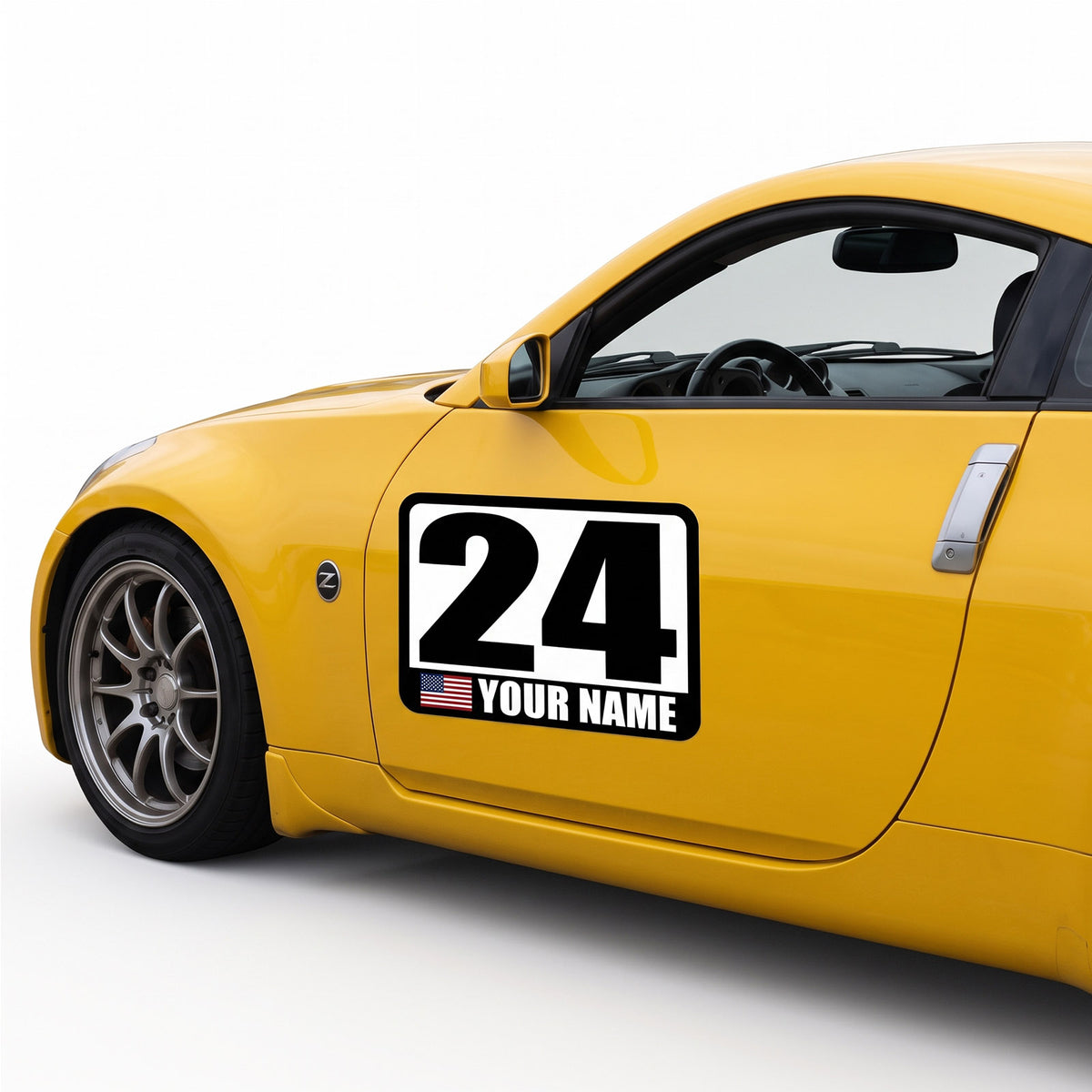 Custom Racing Number Magnets (Set of 2) – Reusable Track Day Magnetic Door Plates with Name & Flag (RCNUM001)