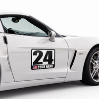 Custom Racing Number Magnets (Set of 2) – Reusable Track Day Magnetic Door Plates with Name & Flag (RCNUM001)