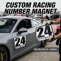 Custom Racing Number Magnets (Set of 2) – Reusable Track Day Magnetic Door Plates with Driver Name (RCNUM002)