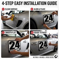 Classic Black & White Custom Racing Number Magnets - Track Day Magnetic Door Plates with Driver Name (Set of 2) (RCNUM002)