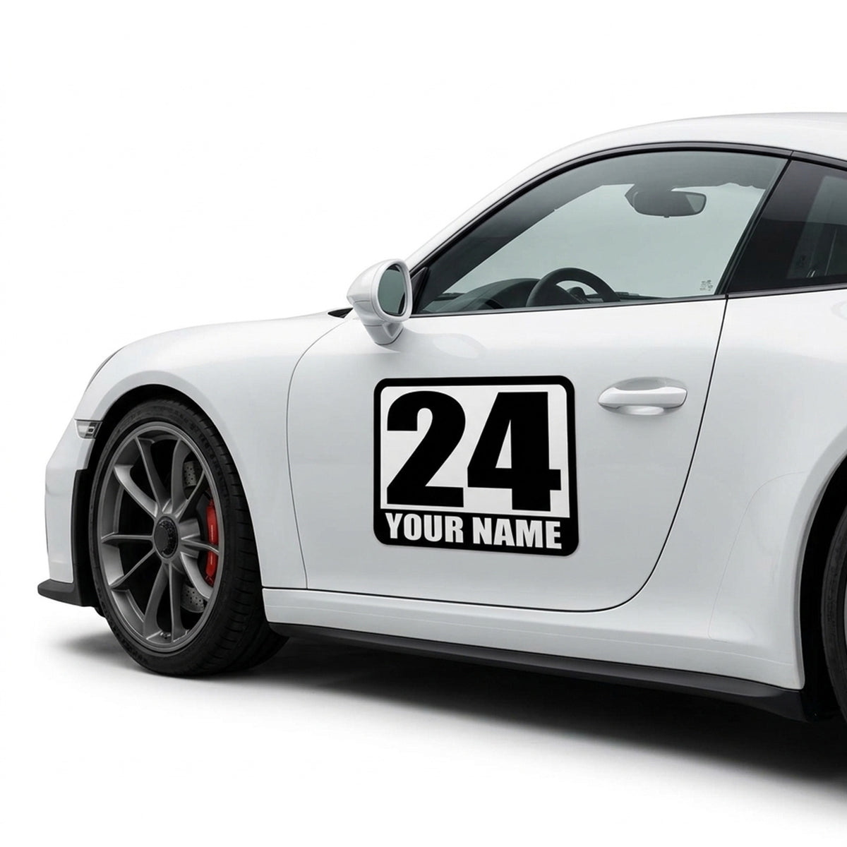 Classic Black & White Custom Racing Number Magnets - Track Day Magnetic Door Plates with Driver Name (Set of 2) (RCNUM002)