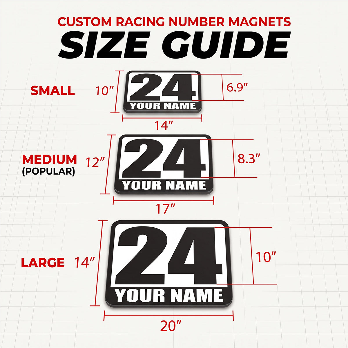 Classic Black & White Custom Racing Number Magnets - Track Day Magnetic Door Plates with Driver Name (Set of 2) (RCNUM002)
