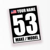 Personalize Custom Race Car Sticker Decals - Racing Number, Name, Flag, Make & Model - MC Motoparts
