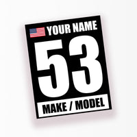 Personalize Custom Race Car Sticker Decals - Racing Number, Name, Flag, Make & Model - MC Motoparts