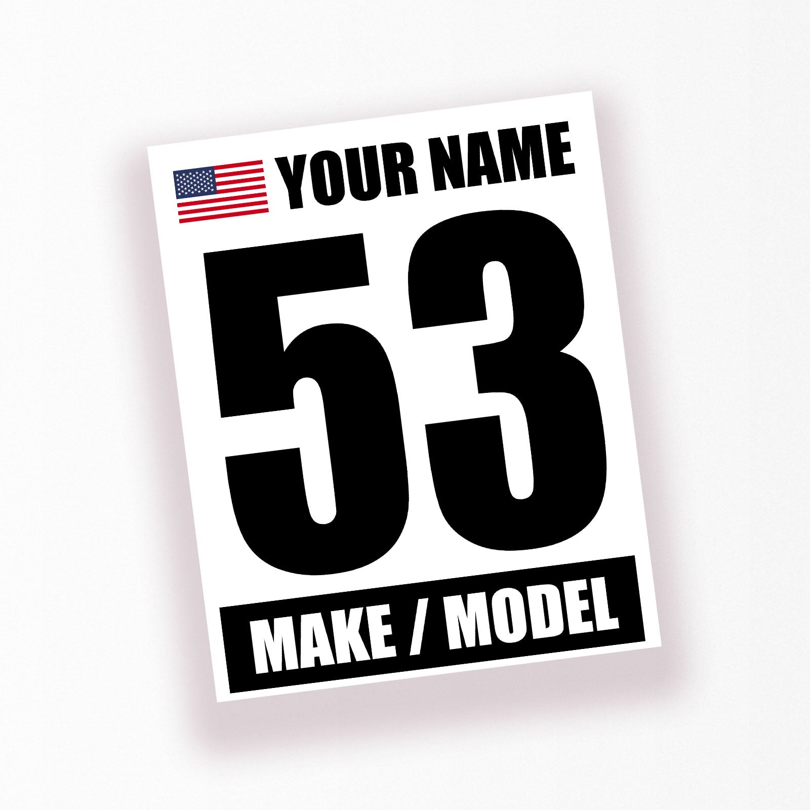 Personalize Custom Race Car Sticker Decals - Racing Number, Name, Flag, Make & Model - MC Motoparts