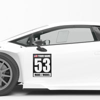 Personalize Custom Race Car Sticker Decals - Racing Number, Name, Flag, Make & Model - MC Motoparts
