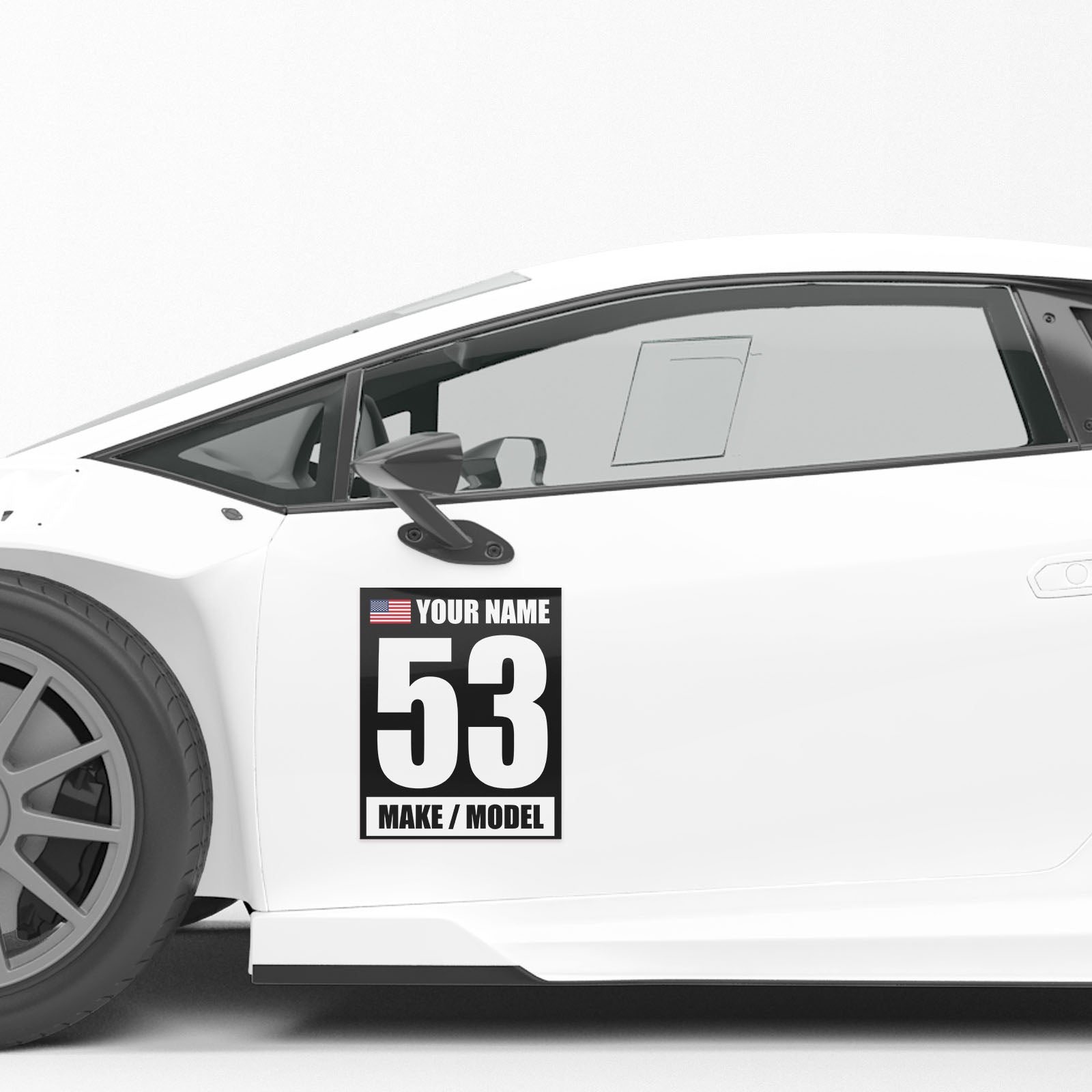Personalize Custom Race Car Sticker Decals - Racing Number, Name, Flag, Make & Model - MC Motoparts