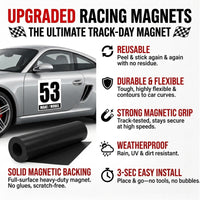 Classic Black & White Custom Racing Number Magnets 12" x 15" - Reusable Track Day Magnetic Door Plates with Car Make & Model (Set of 2) (RCNUM004)