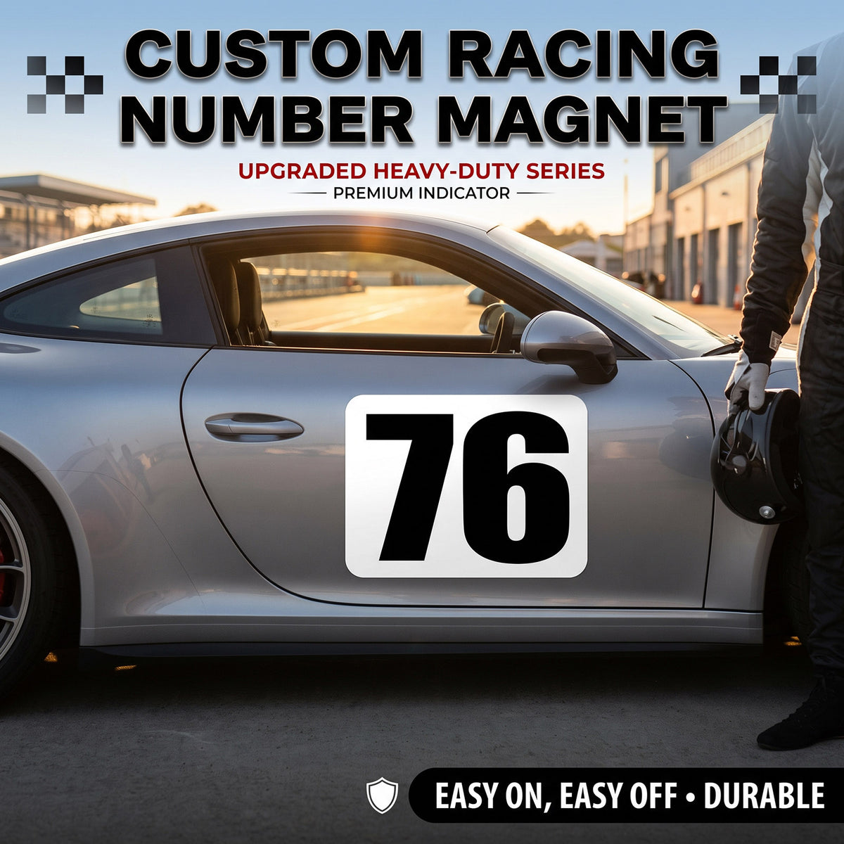 Custom Racing Number Magnets (Set of 2) – Reusable Track Day Magnetic Door Plates (4" to 15" Height) (RCNUM005)