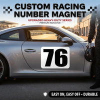Classic Black & White Custom Racing Number Magnets (4" to 15" Height) - Reusable Track Day Magnetic Door Plates (Set of 2) (RCNUM005)