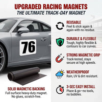 Classic Black & White Custom Racing Number Magnets (4" to 15" Height) - Reusable Track Day Magnetic Door Plates (Set of 2) (RCNUM005)