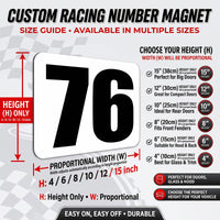 Custom Racing Number Magnets (Set of 2) – Reusable Track Day Magnetic Door Plates (4" to 15" Height) (RCNUM005)