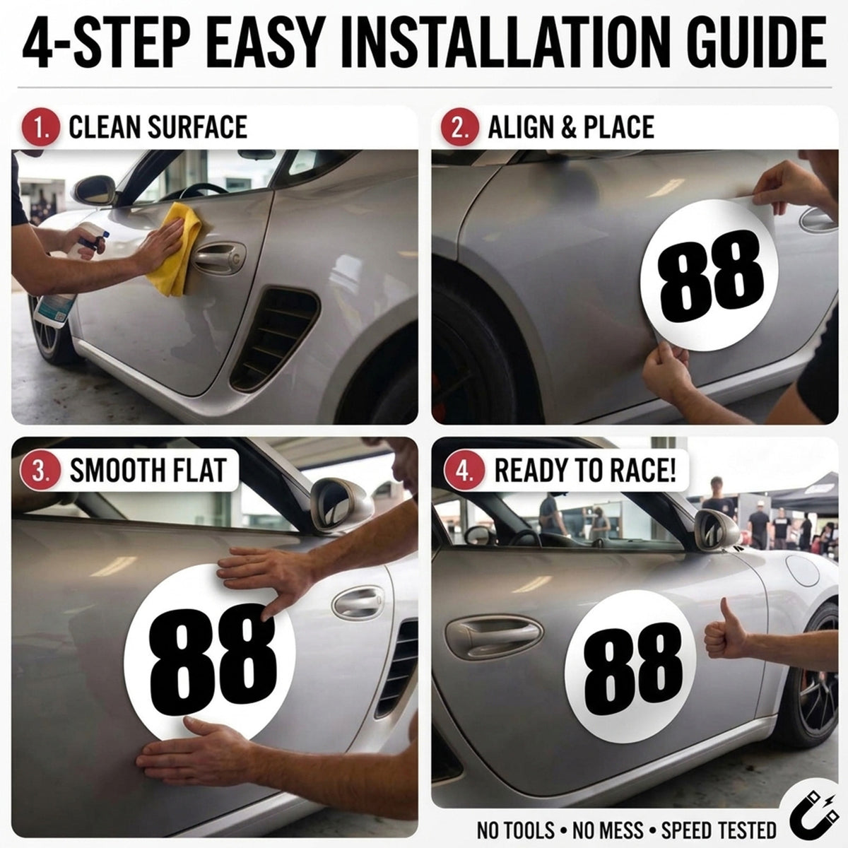 Custom Circle Racing Number Magnets - No Outline (Set of 2) – Reusable Roundel Track Day Magnetic Door Plates (RCNUM006)