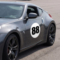 Classic Black & White Custom Circle Racing Number Magnets (No Outline) - Reusable Roundel Track Day Door Plates (Set of 2) (RCNUM006)
