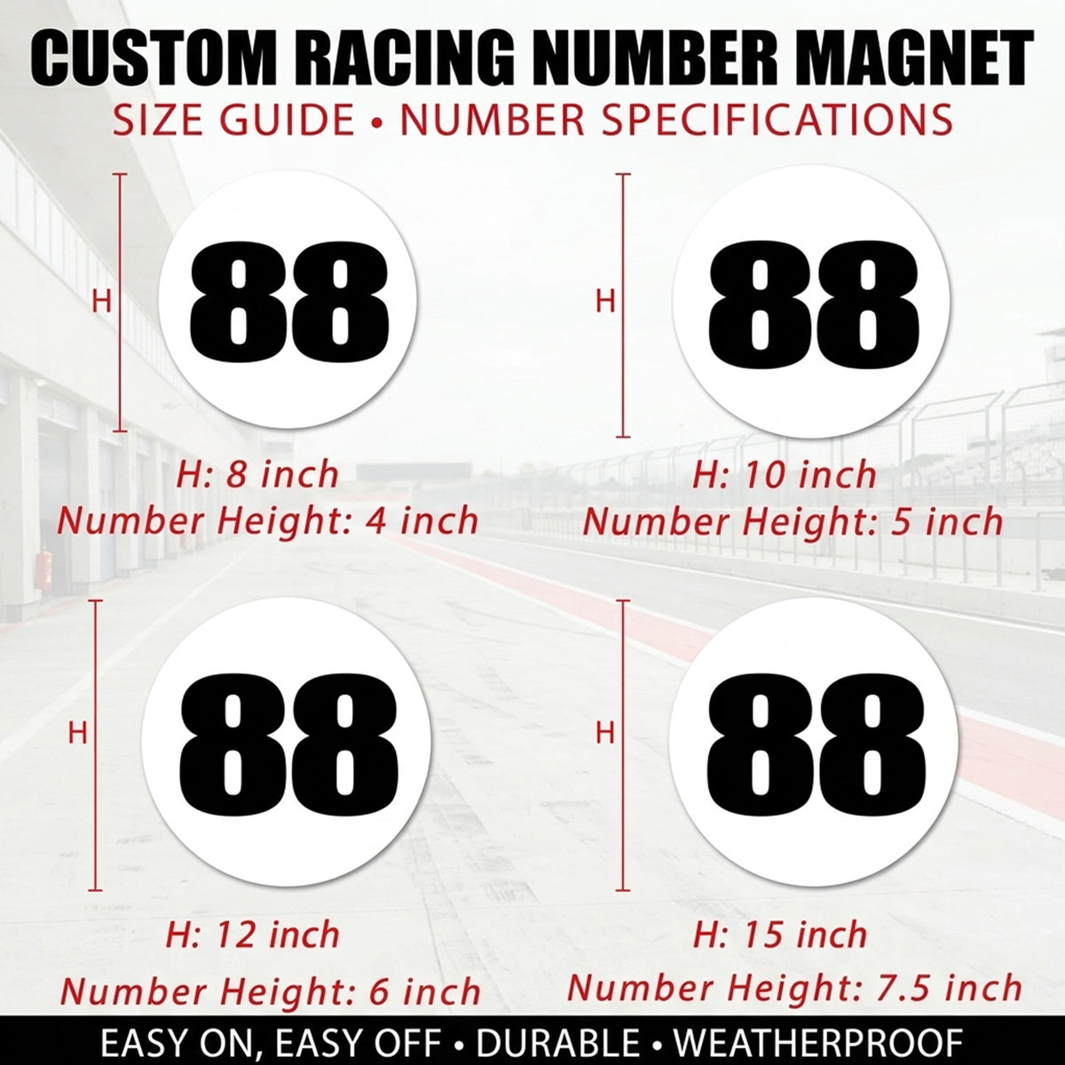 Classic Black & White Custom Circle Racing Number Magnets (No Outline) - Reusable Roundel Track Day Door Plates (Set of 2) (RCNUM006)