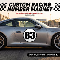 Classic Black & White Custom Circle Racing Number Magnets with Black Outline - Reusable Roundel Track Day Magnetic Door Plates (Set of 2) (RCNUM006B)