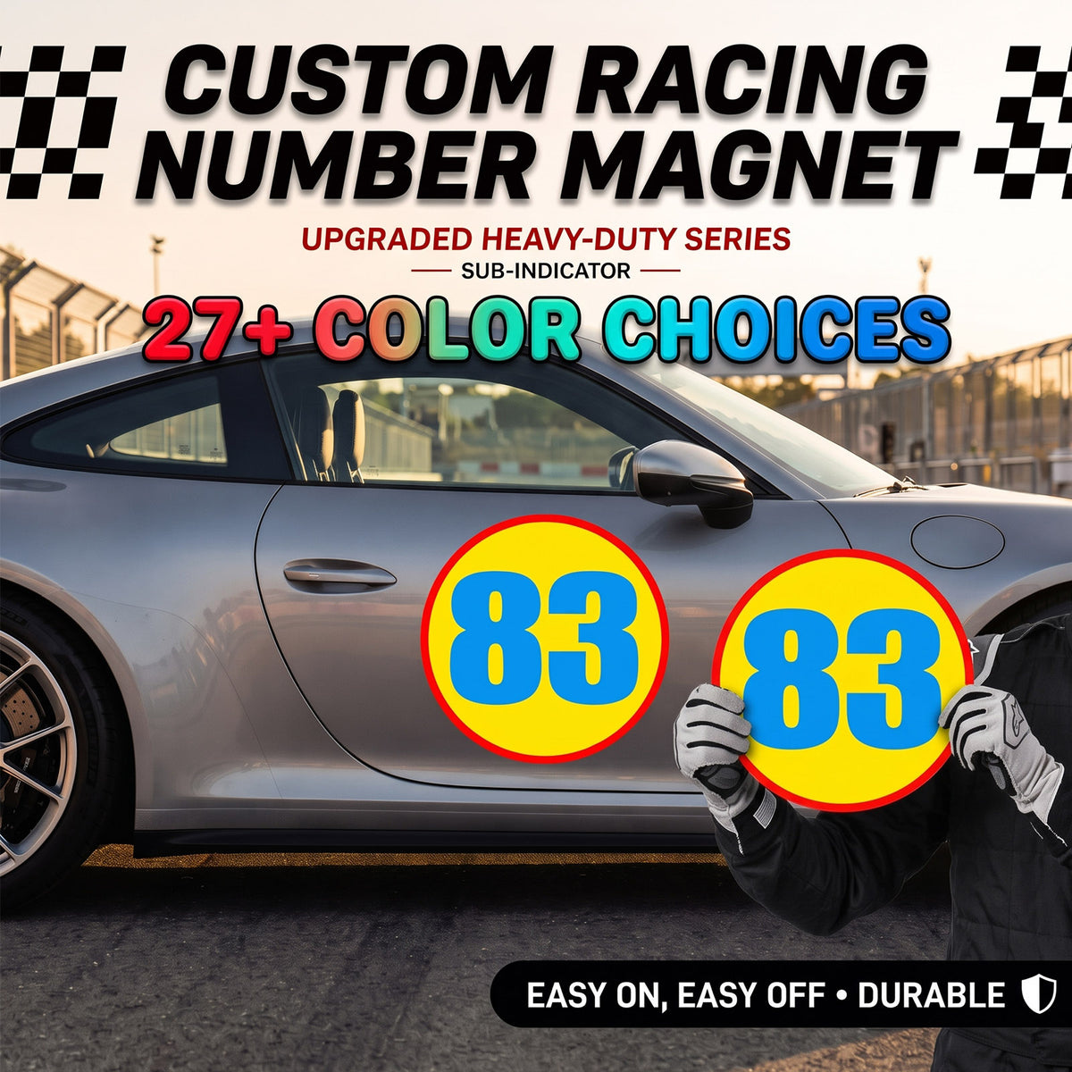 Custom Circle Racing Number Magnets with Black Outline (Set of 2) – Reusable Roundel Track Day Magnetic Door Plates (RCNUM006B)